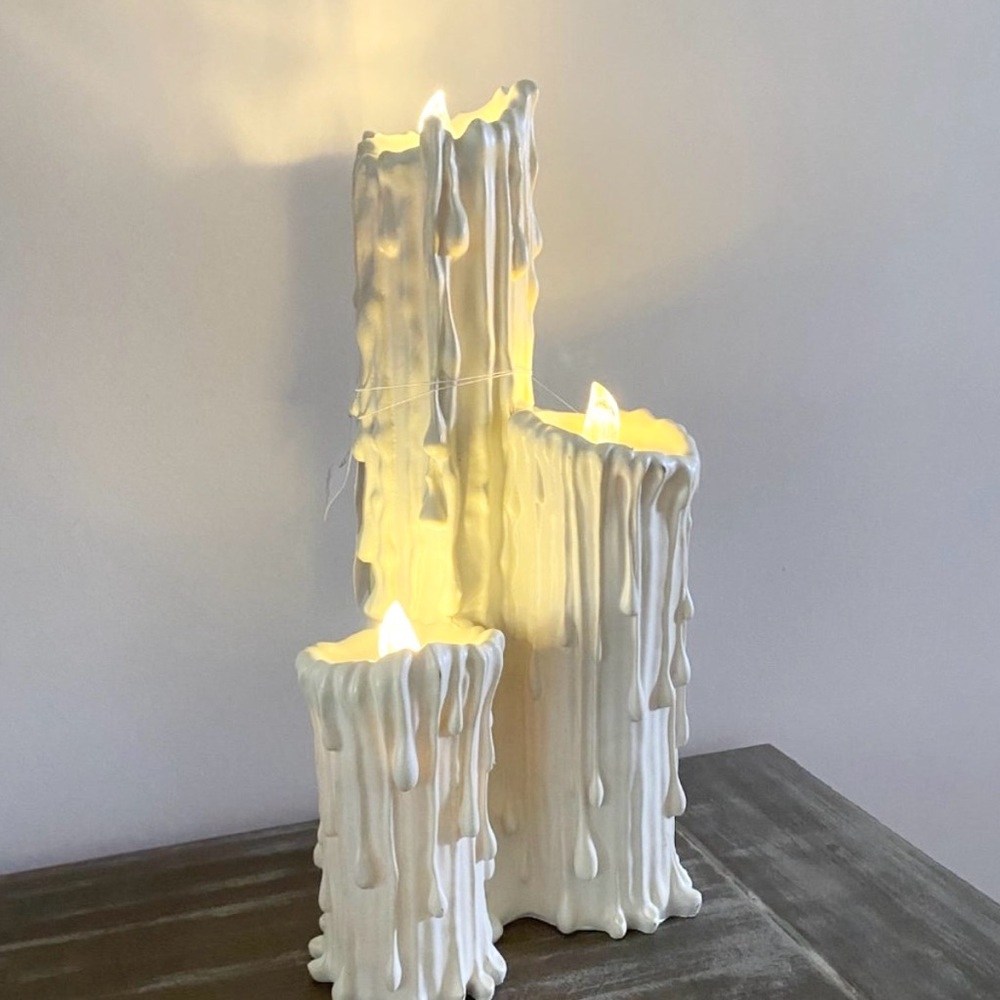 🕯️LARGE Wax Dripping Melting Trio of Candles Light Up LED Halloween 18x9